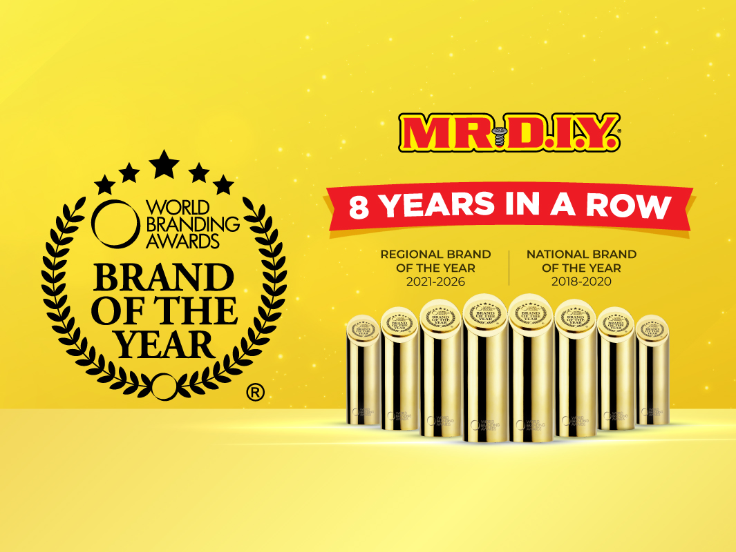 มิสเตอร์. ดี.ไอ.วาย. คว้ารางวัลต่อเนื่องเป็นปีที่ 8 ในงาน World Branding Awards  จากการสนับสนุนของลูกค้าทั่วภูมิภาคและในประเทศไทย